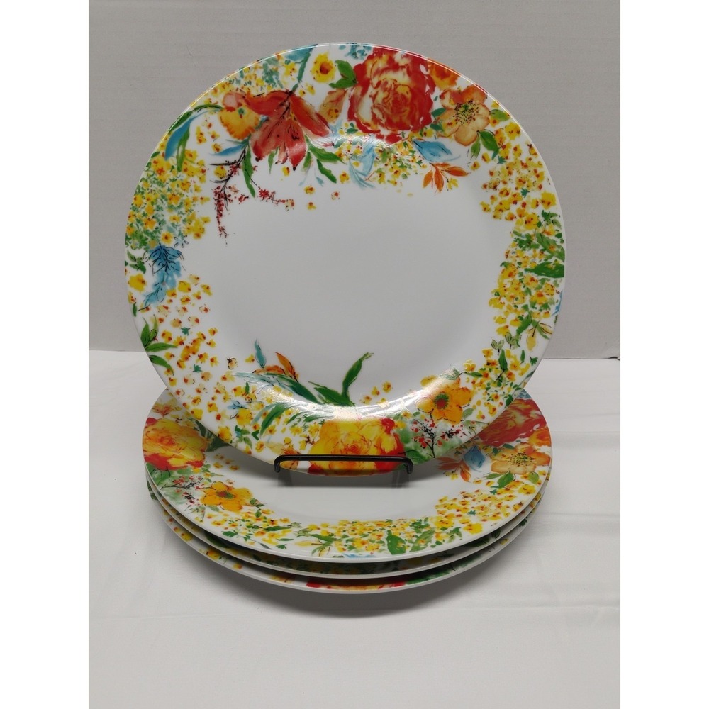 Set of 4 Fitz And Floyd Garden Delight Dinner Plates..Floral On White